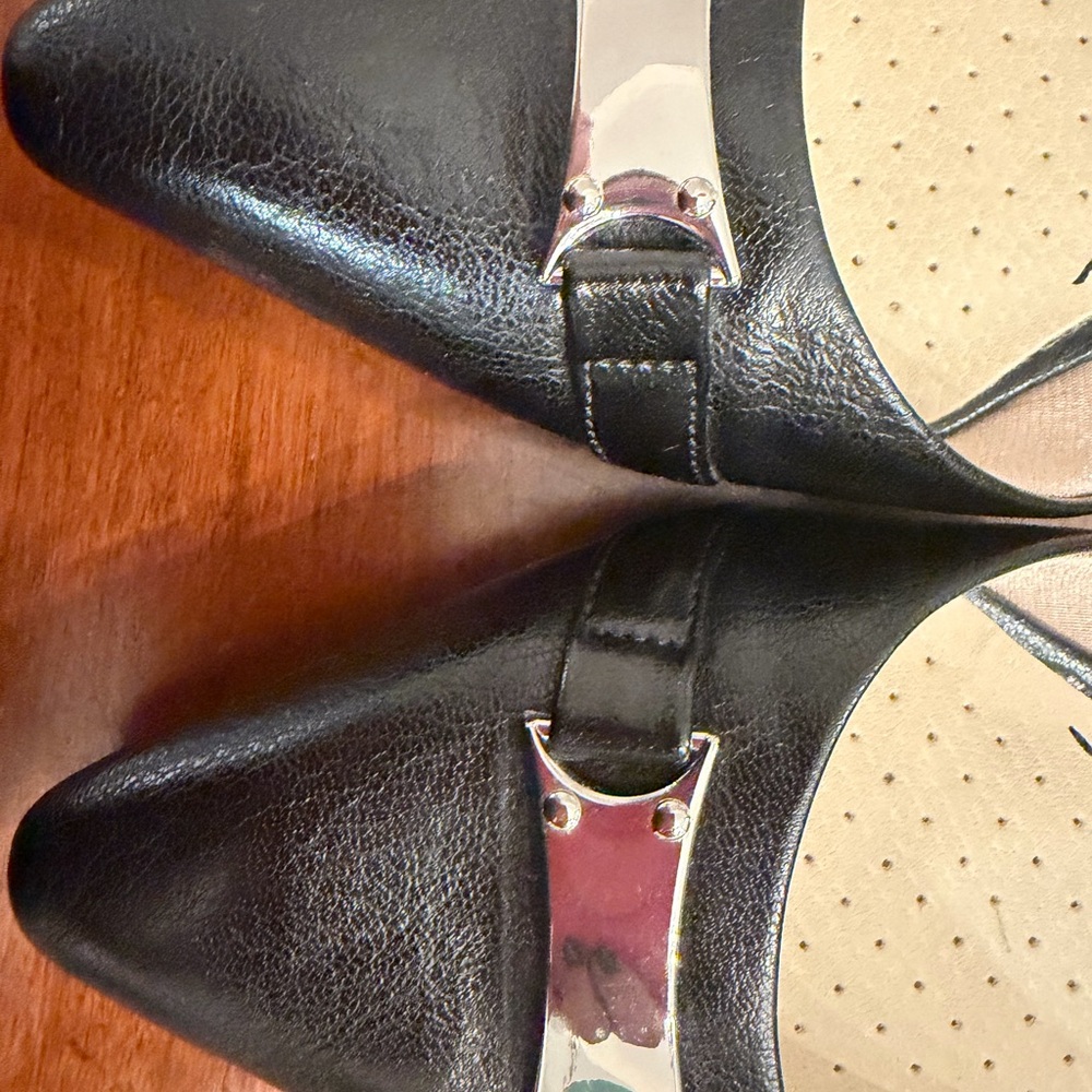 Life Stride Black Pointed-Toe D'Orsay Flats with Silver Accent Plate - Picture 5 of 7